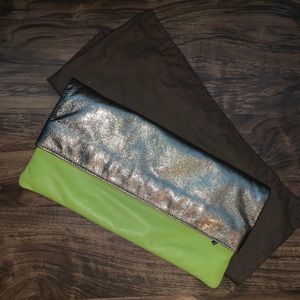 Elie Tahari oversized lime green and gold clutch